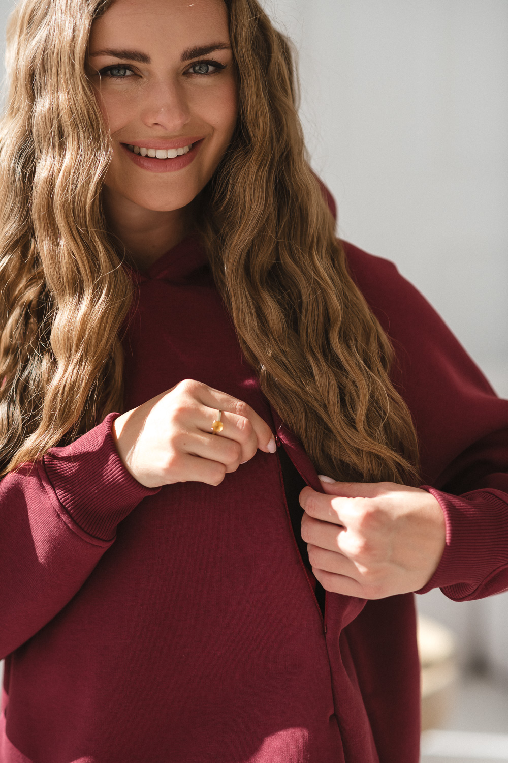 Oversize kojicí mikina s fleecem burgundy